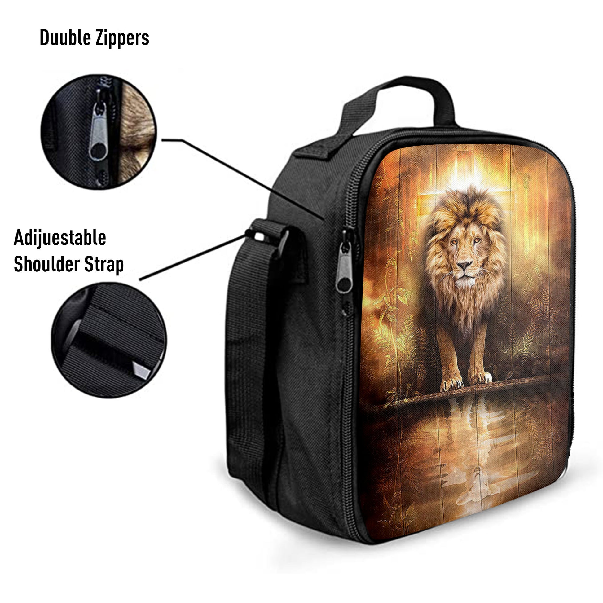 Lion And Lamb Water Reflection Jesus Lunchbag, Jesus Lunch Bag, Christian Lunchbag