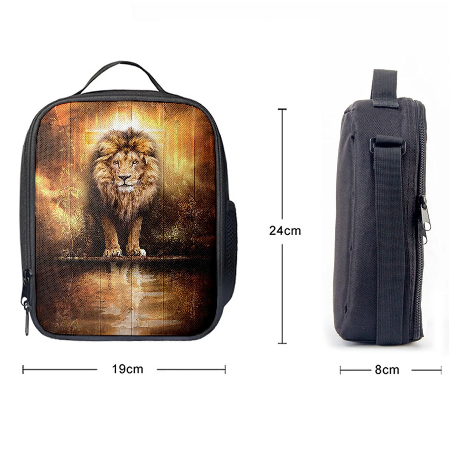 Lion And Lamb Water Reflection Jesus Lunchbag, Jesus Lunch Bag, Christian Lunchbag