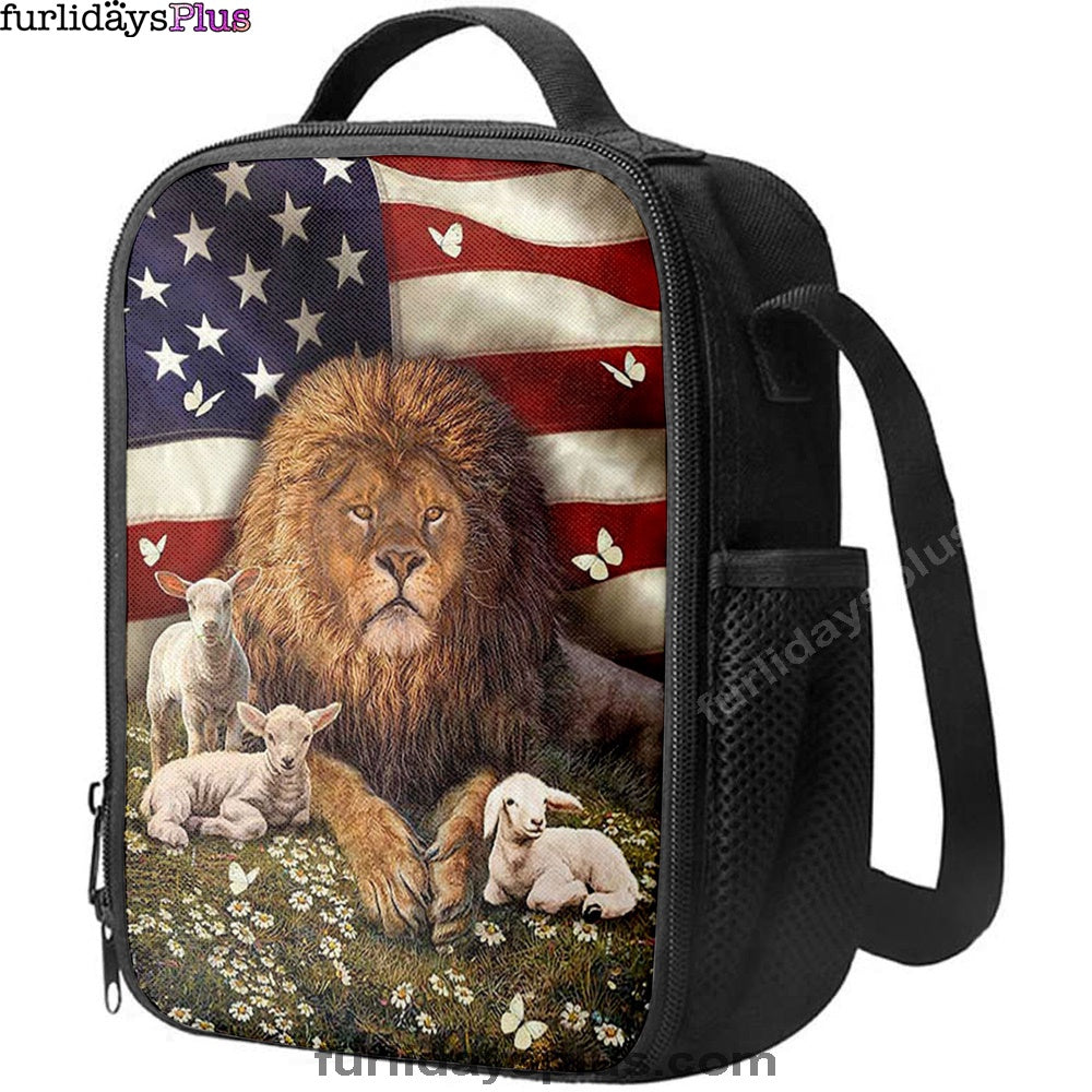 Lion And The Lamb Daisy Garden Lunchbag, Lion Lunchbag Print, Christian Lunchbag, Religious Lunchbag