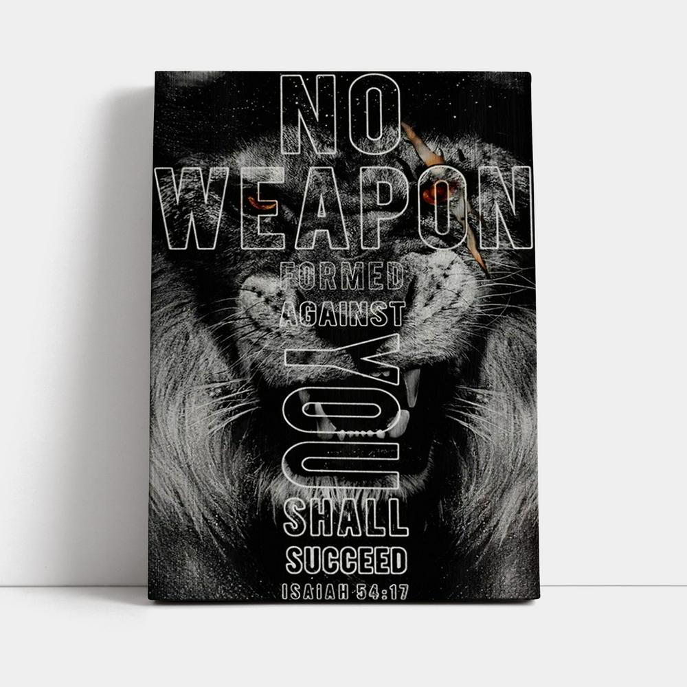 Lion, Black Painting, No Weapon Formed Against You Shall Succeed Canvas Poster