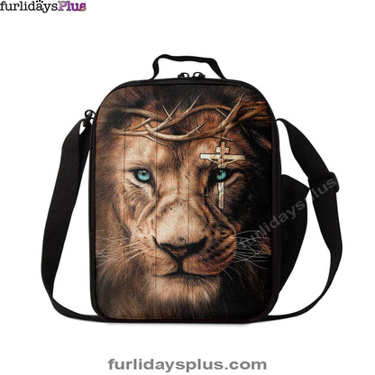 Lion Cross Crown Of Thorns Lunch Bag, Christian Art, Bible Verse Lunchbag, Religious Lunchbag