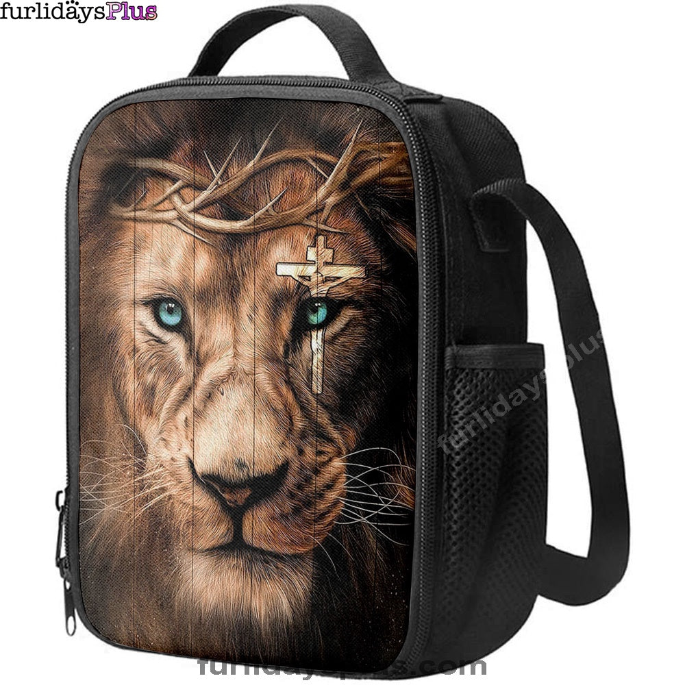 Lion Cross Crown Of Thorns Lunch Bag, Christian Art, Bible Verse Lunchbag, Religious Lunchbag