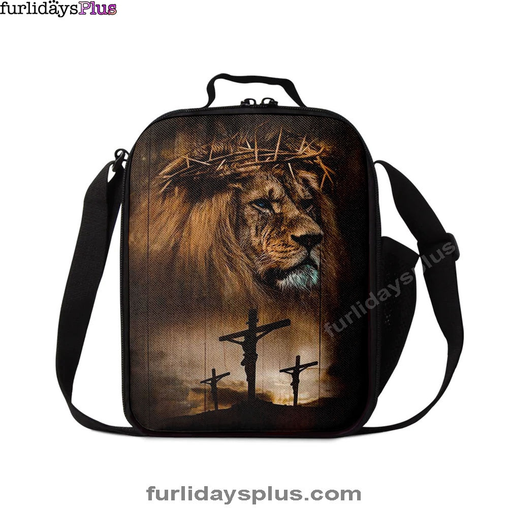 Lion Crown Of Thorn Jesus On The Cross Lunchbag, Lion Lunchbag Print, Christian Lunchbag, Religious Lunchbag