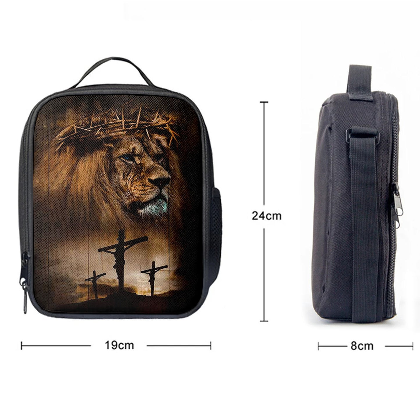 Lion Crown Of Thorn Jesus On The Cross Lunchbag, Lion Lunchbag Print, Christian Lunchbag, Religious Lunchbag