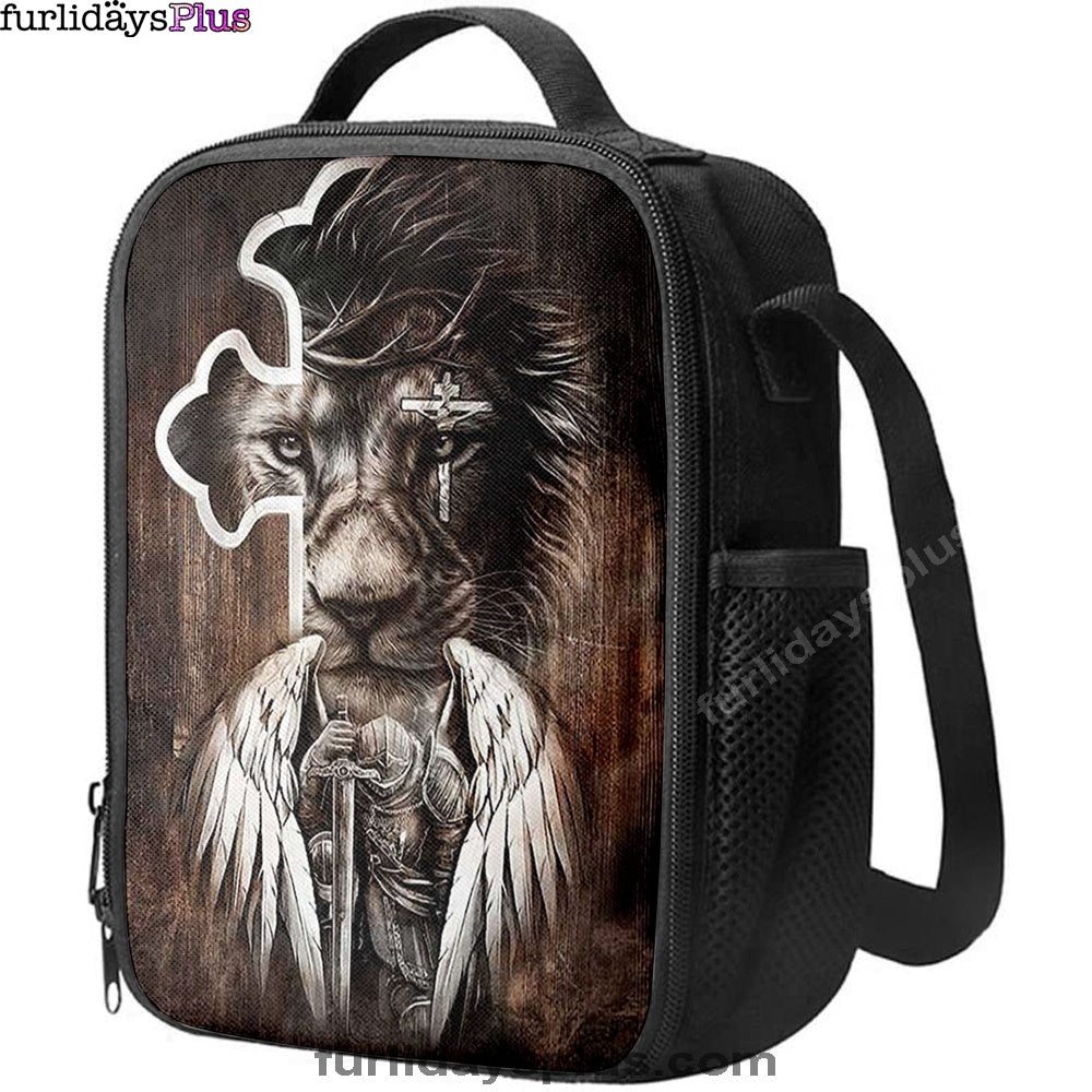 Lion Knight Of God Warrior With Wings Lunchbag, Lion Lunchbag Print, Christian Lunchbag, Religious Lunchbag