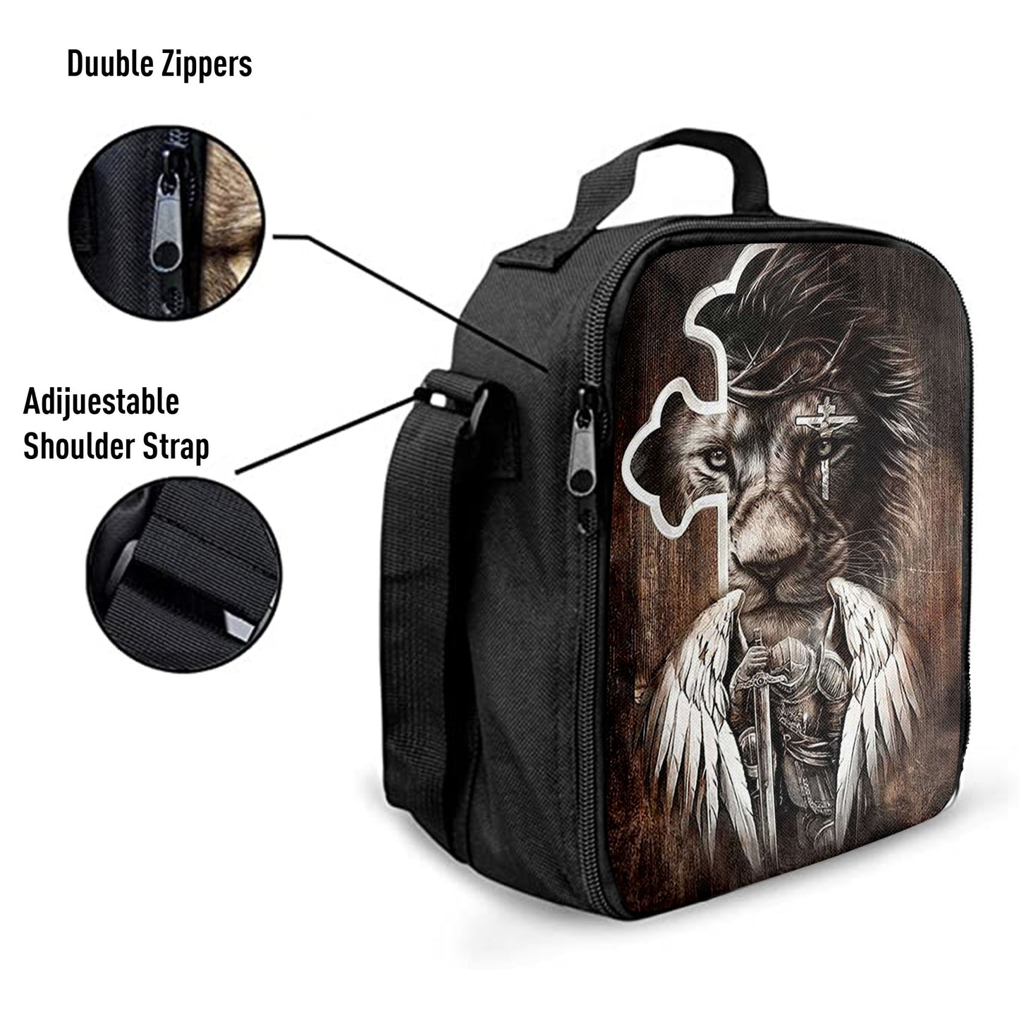 Lion Knight Of God Warrior With Wings Lunchbag, Lion Lunchbag Print, Christian Lunchbag, Religious Lunchbag