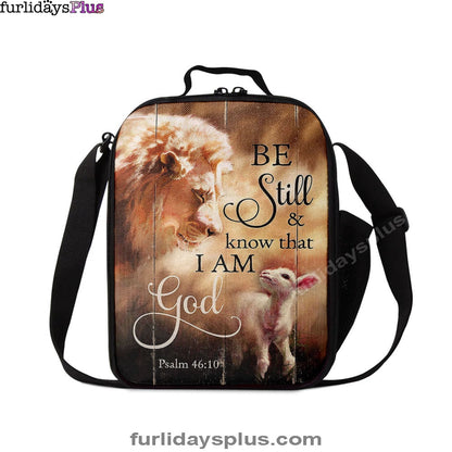 Lion Lamb Of Jesus Be Still And Know That I Am God Lunch Bag, Christian Art, Bible Verse Lunchbag, Religious Lunchbag