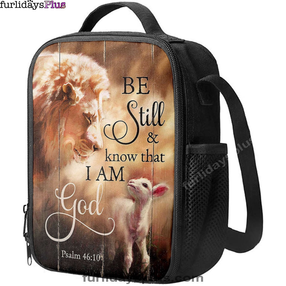 Lion Lamb Of Jesus Be Still And Know That I Am God Lunch Bag, Christian Art, Bible Verse Lunchbag, Religious Lunchbag