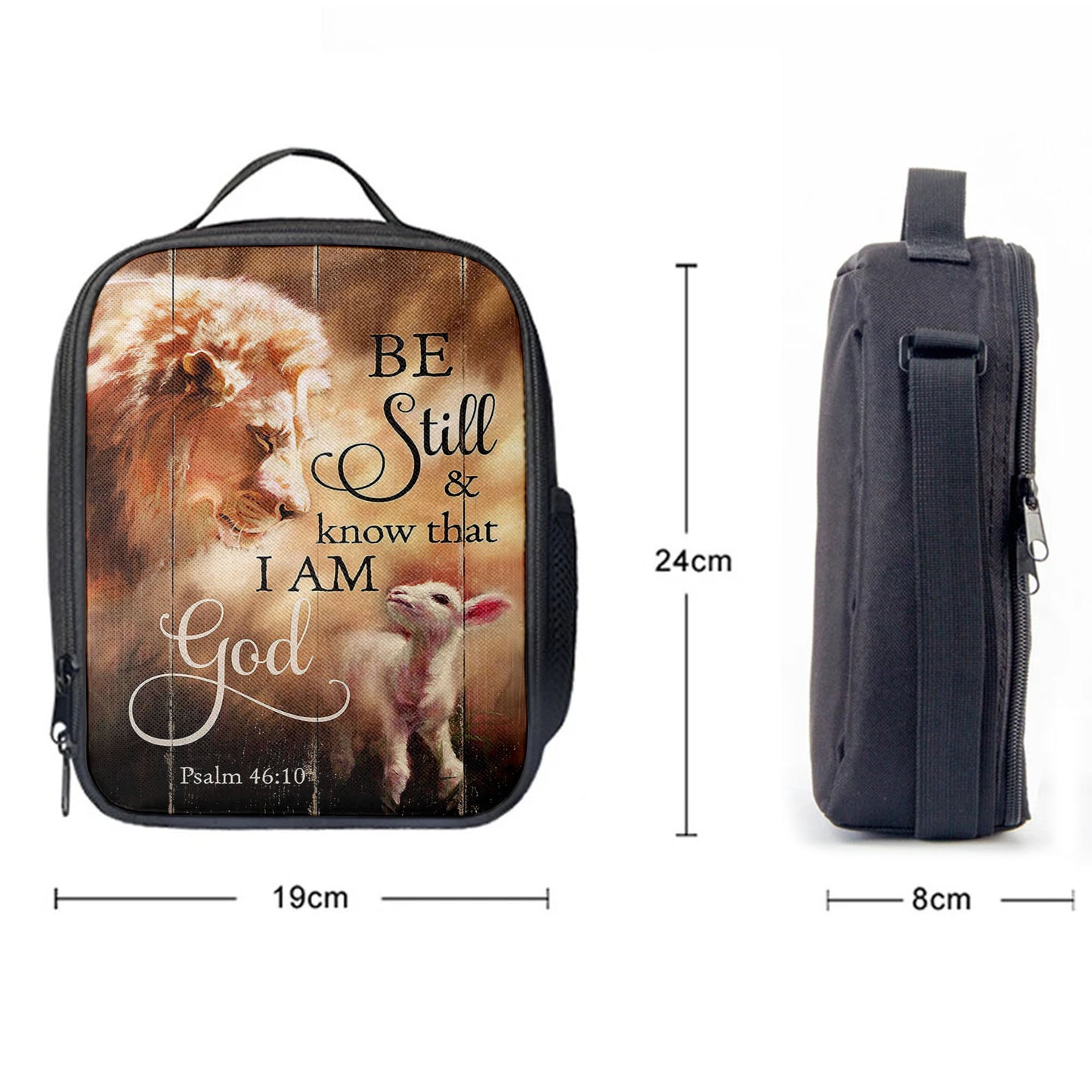 Lion Lamb Of Jesus Be Still And Know That I Am God Lunch Bag, Christian Art, Bible Verse Lunchbag, Religious Lunchbag