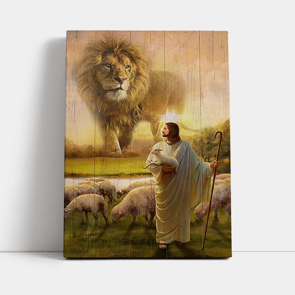 Lion Lambs Walking With Jesus Canvas - Lion Canvas Print - Christian Wall Art - Religious Home Decor