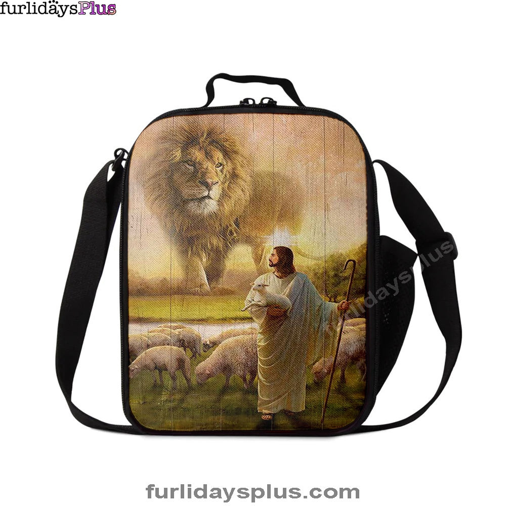 Lion Lambs Walking With Jesus Lunchbag, Lion Lunchbag Print, Christian Lunchbag, Religious Lunchbag
