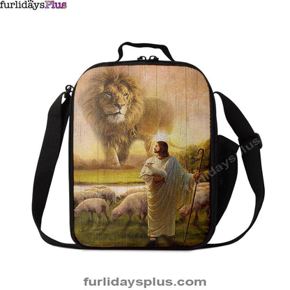 Lion Lambs Walking With Jesus Lunchbag, Lion Lunchbag Print, Christian Lunchbag, Religious Lunchbag