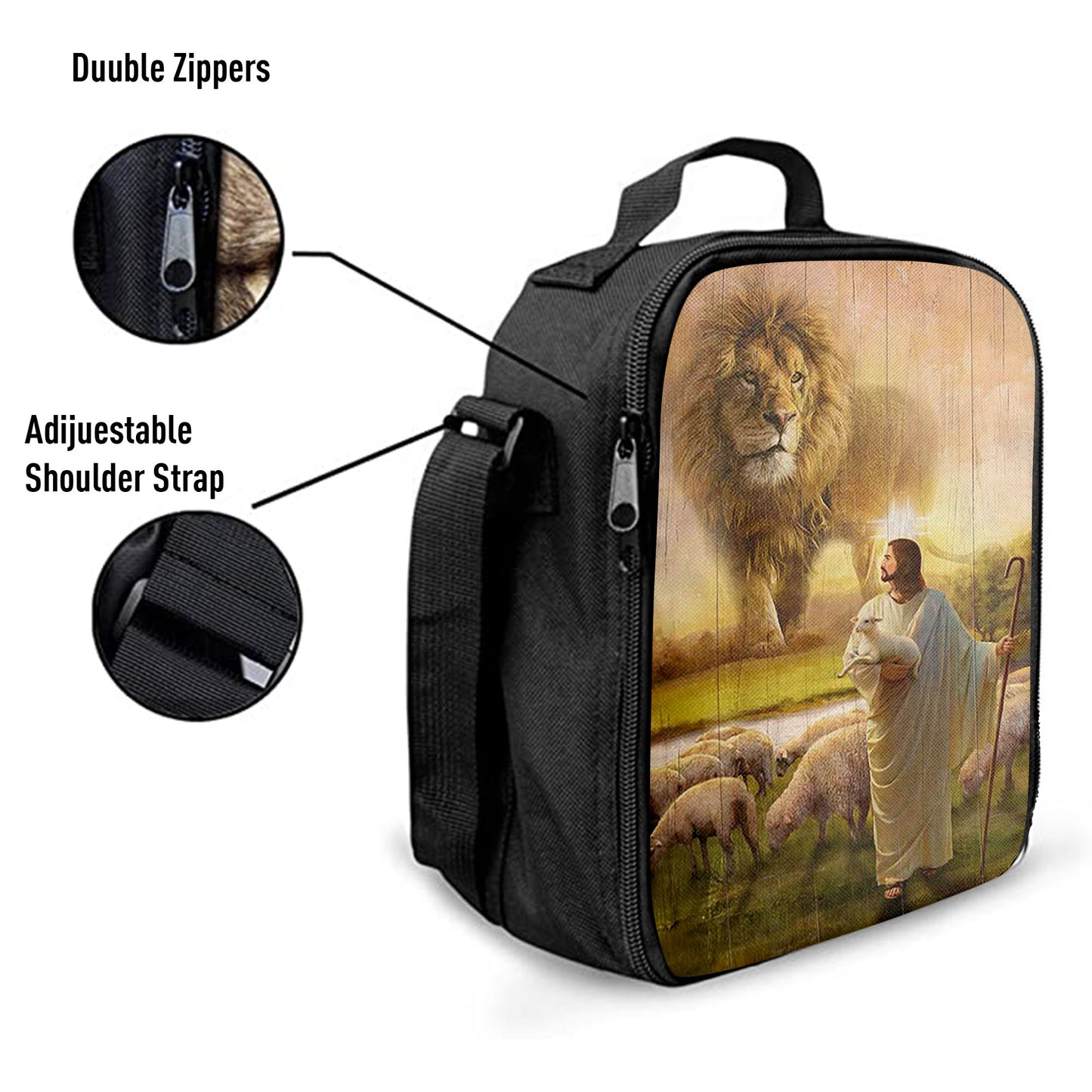 Lion Lambs Walking With Jesus Lunchbag, Lion Lunchbag Print, Christian Lunchbag, Religious Lunchbag