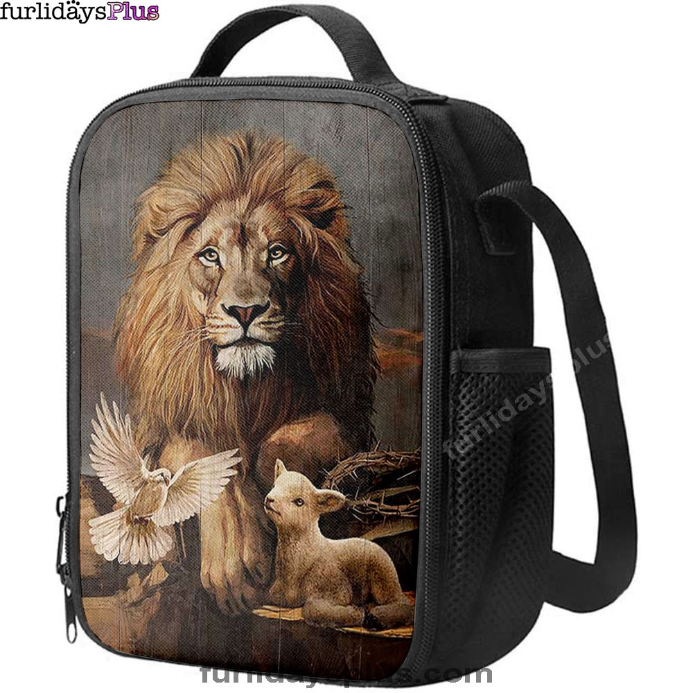 Lion Little Lamb And Beautiful Dove Lunchbag, Lion Lunchbag Print, Christian Lunchbag, Religious Lunchbag