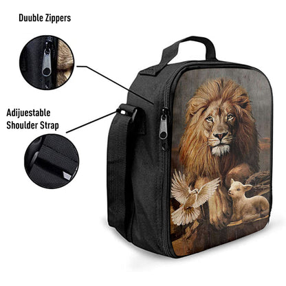 Lion Little Lamb And Beautiful Dove Lunchbag, Lion Lunchbag Print, Christian Lunchbag, Religious Lunchbag