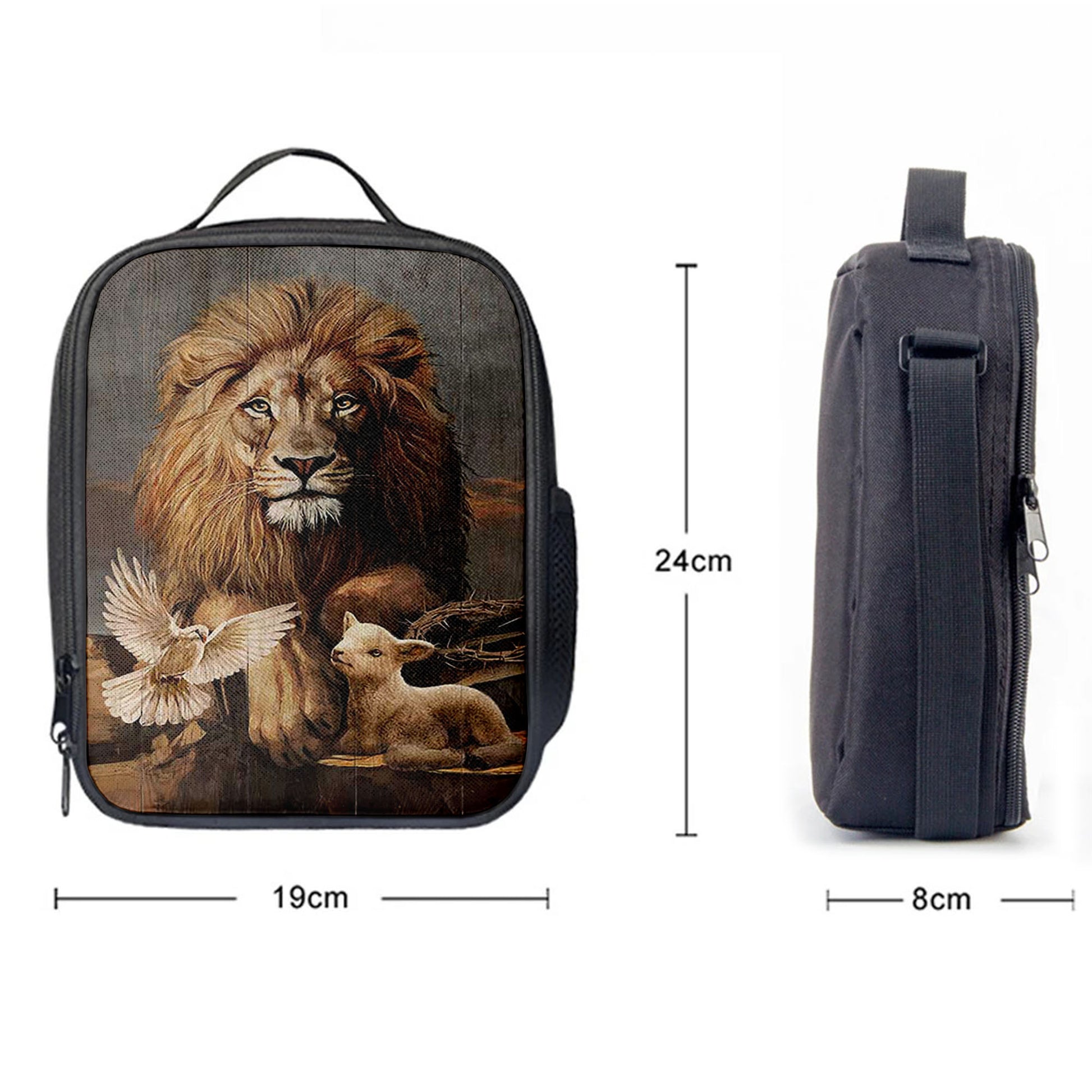 Lion Little Lamb And Beautiful Dove Lunchbag, Lion Lunchbag Print, Christian Lunchbag, Religious Lunchbag