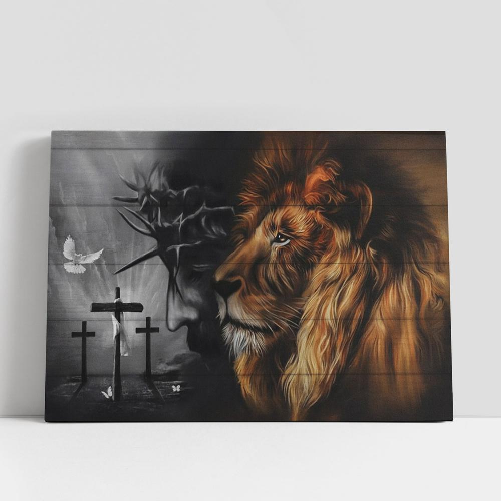 Lion Of Judah And Jesus Portrait Large Canvas, Christian Gifts Canvas Prints, Religious Canvas Art