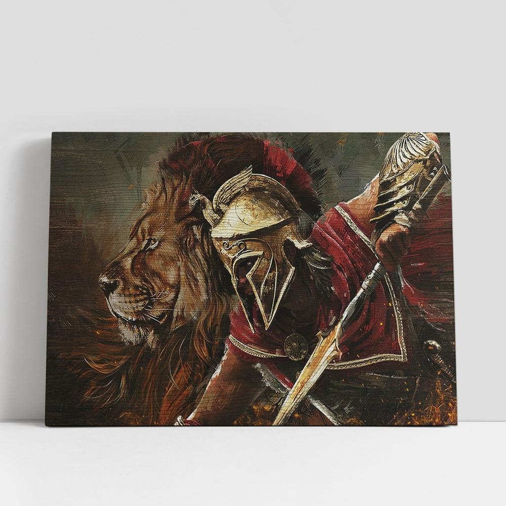 Lion Of Judah Helmet Of Salvation Great A Brave Warrior Of God Canvas Art, Christian Gifts Wall Art Decor, Bible Verse Canvas