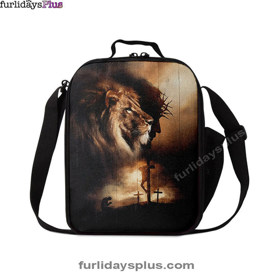 Lion Of Judah Jesus On The Cross Praying With Jesus Lunchbag, Lion Lunchbag Print, Christian Lunchbag, Religious Lunchbag