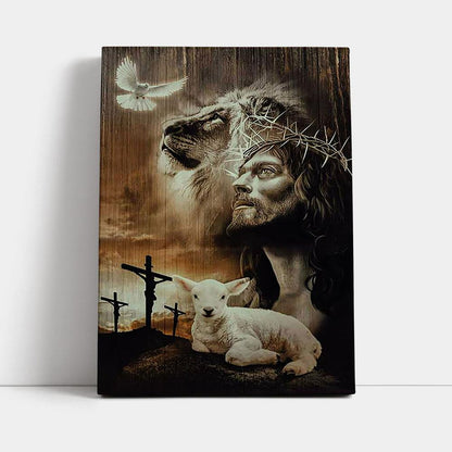 Lion Of Judah Lamb Of God Jesus The Old Rugged Crosses Canvas - Lion Canvas Print - Christian Wall Art - Religious Home Decor