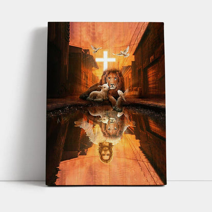 Lion Of Judah Lamb Of God Jesus's Reflection Light Cross Canvas - Lion Canvas Print - Christian Wall Art - Religious Home Decor