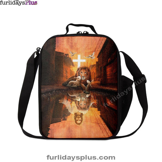 Lion Of Judah Lamb Of God Jesus's Reflection Light Cross Lunchbag, Lion Lunchbag Print, Christian Lunchbag, Religious Lunchbag