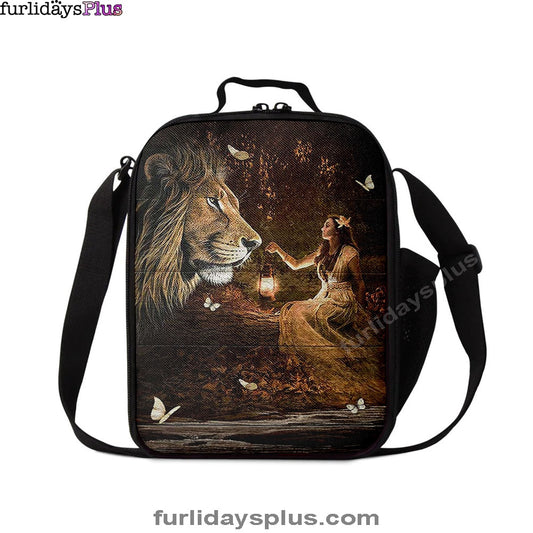 Lion Of Judah Pretty Girl White Butterfly Lunchbag, Lion Lunchbag Print, Christian Lunchbag, Religious Lunchbag