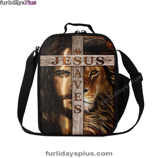 Lion Of Judah Wooden Cross Jesus Saves Lunchbag, Lion Lunchbag Print, Christian Lunchbag, Religious Lunchbag