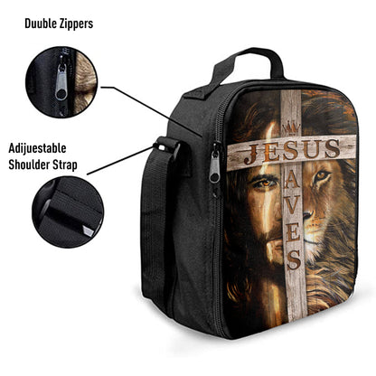 Lion Of Judah Wooden Cross Jesus Saves Lunchbag, Lion Lunchbag Print, Christian Lunchbag, Religious Lunchbag