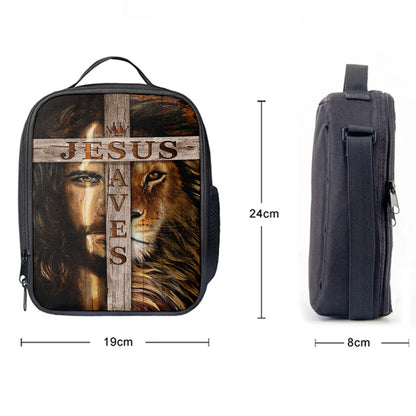 Lion Of Judah Wooden Cross Jesus Saves Lunchbag, Lion Lunchbag Print, Christian Lunchbag, Religious Lunchbag