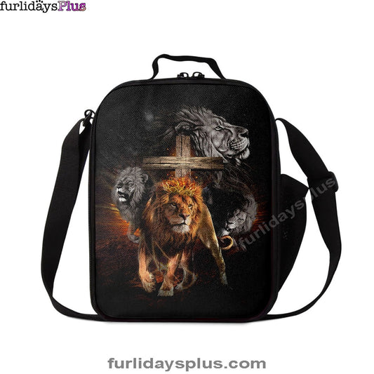 Lion Of Judah Wooden Cross Jesus The Lord Lunchbag, Lion Lunchbag Print, Christian Lunchbag, Religious Lunchbag