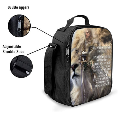 Lion Put On The Armor Of God Lunchbag, Lion Lunch Bag, Christian Inspirational Lunchbag