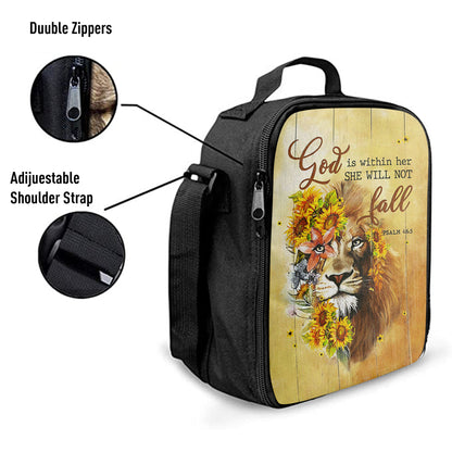 Lion Sunflower God Is Within Her She Will Not Fall Lunchbag, Christian Lunchbag, Bible Verse Lunch Bag