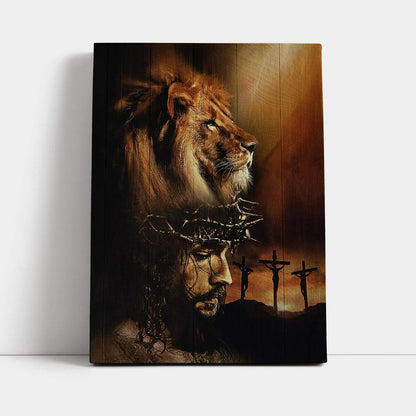 Lion The Face Of Jesus Crown Of Thorn Jesus Painting Canvas Art - Christian Art - Bible Verse Wall Art - Religious Home Decor