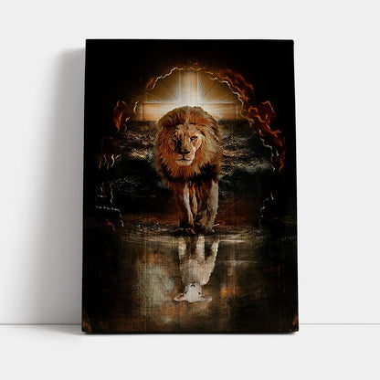 Lion White Lamb Cross On Tomb Canvas - Christian Wall Art - Religious Home Decor