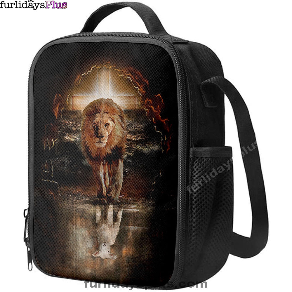 Lion White Lamb Cross On Tomb Lunchbag, Christian Lunchbag, Religious Lunchbag
