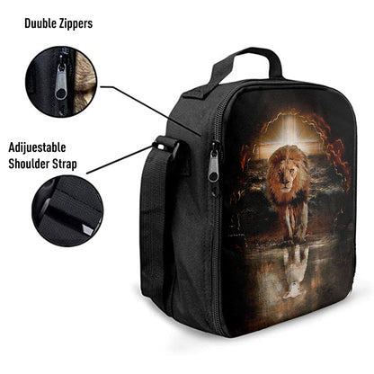 Lion White Lamb Cross On Tomb Lunchbag, Christian Lunchbag, Religious Lunchbag