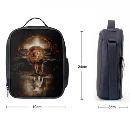 Lion White Lamb Cross On Tomb Lunchbag, Christian Lunchbag, Religious Lunchbag