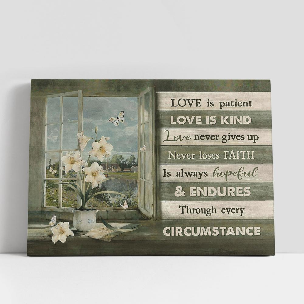 Love Is Patient Love Is Kind White Lily Butterfly Canvas Art, Bible Verse Wall Art, Wall Decor Christian Gifts