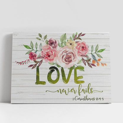 Love Never Fails 1 Corinthians 134-8 Canvas Wall Art, Christian Gifts Wall Decor