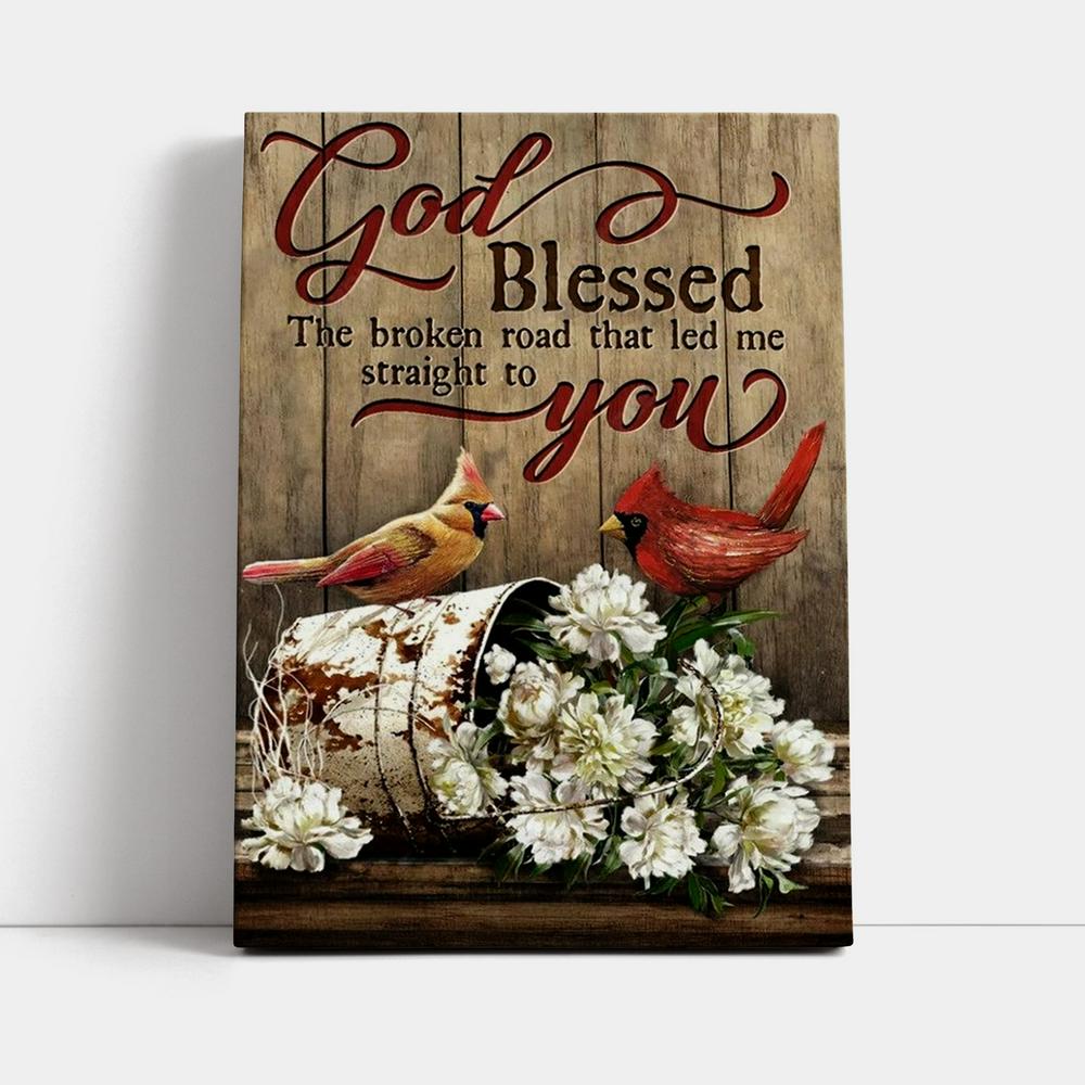 Lovely Cardinal Painting, Gorgeous Peony, God Blessed The Broken Road Canvas Poster