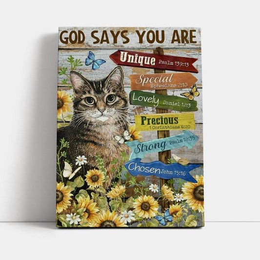 Lovely Cat, Sunflower Garden, Pretty Butterfly, God Says You Arecanvas Poster