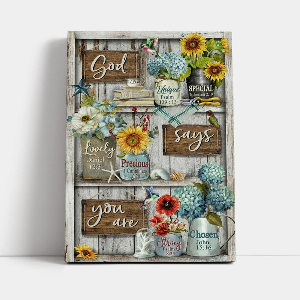 Lovely Flower Garden, Colorful Hummingbird, God Says You Are Canvas Poster