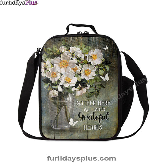Magnolias Flower Gather Here With Grateful Hearts Lunchbag, Christian Lunchbag, Religious Lunchbag