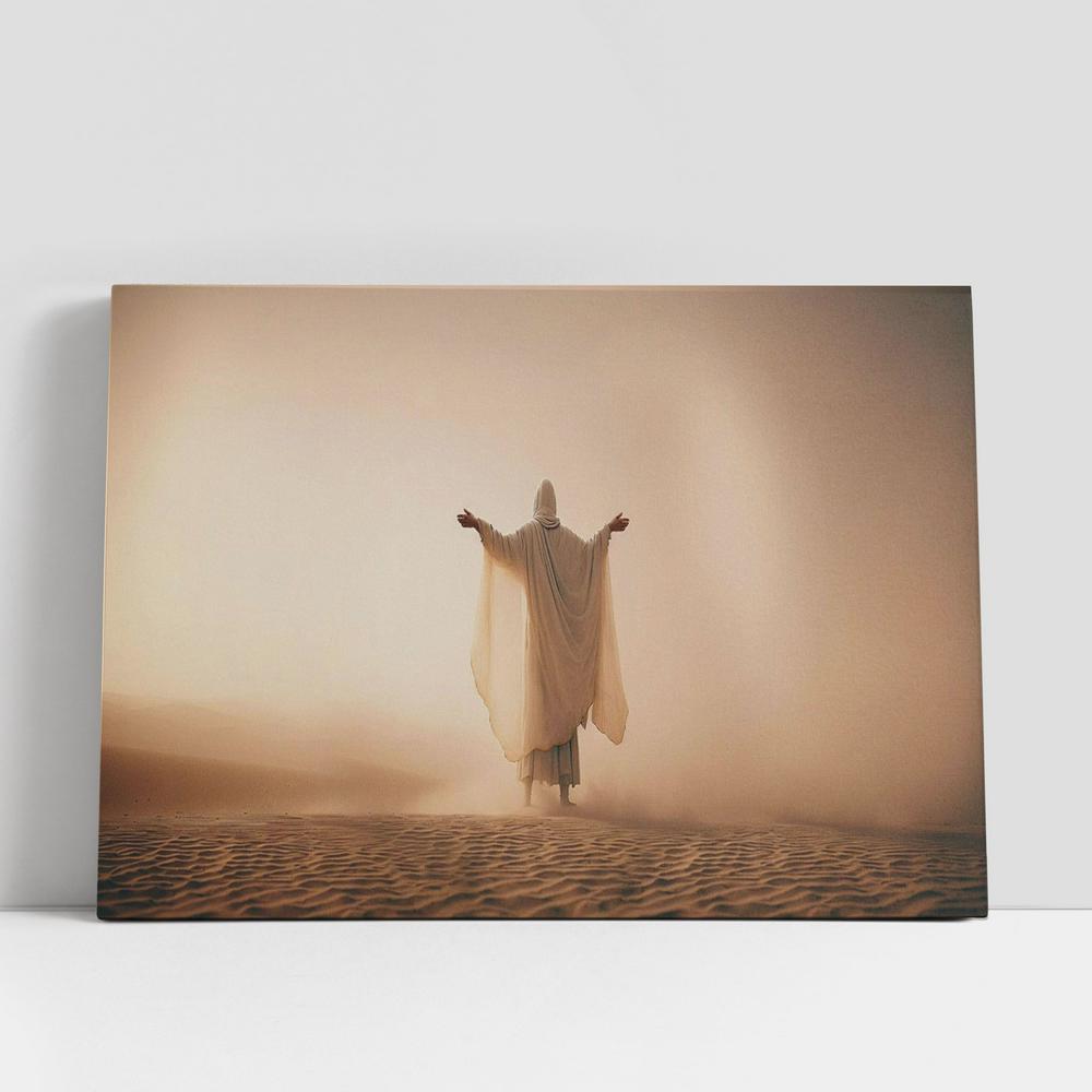 Man Coat Stand Desert Sands During Storm Raising Hands Pray Canvas Pictures, Faith Art, Christian Gifts Canvas Wall Art Decor