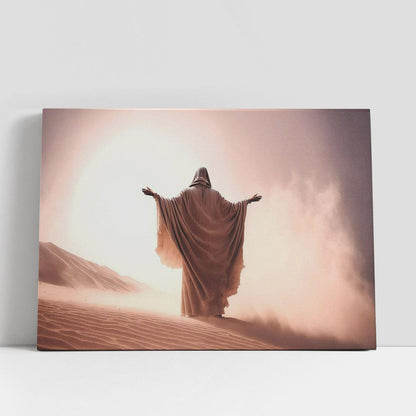 Man Coat Stand Desert Sands During Storm Raising Hands Praying Canvas Pictures, Faith Art, Christian Gifts Canvas Wall Art Decor