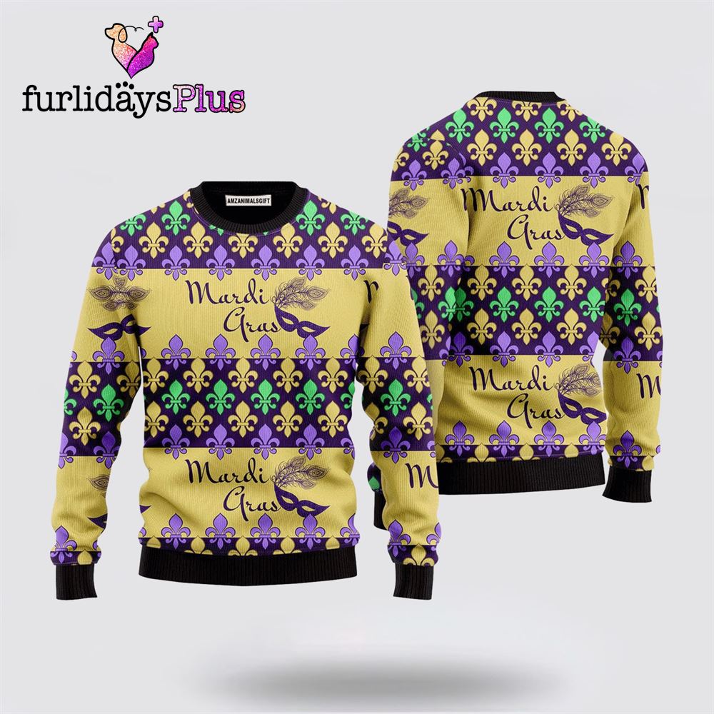 Mardi Gras Fleur De Lis Sweater ,Christmas Ugly Sweater For Men, Women