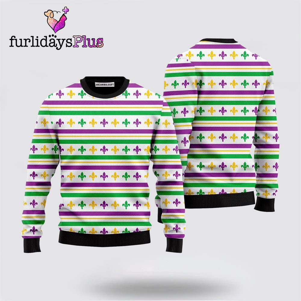 Mardi Gras Striped Seamless Sweater ,Christmas Ugly Sweater For Men, Women