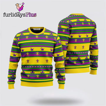 Mardi Gras Striped Yellow Sweater ,Christmas Ugly Sweater For Men, Women