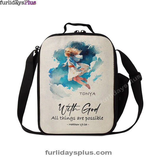 Matthew 196 With God All Things Are Possible Personalized Lunchbag, Religious Lunchbag, Bible Lunch Bag